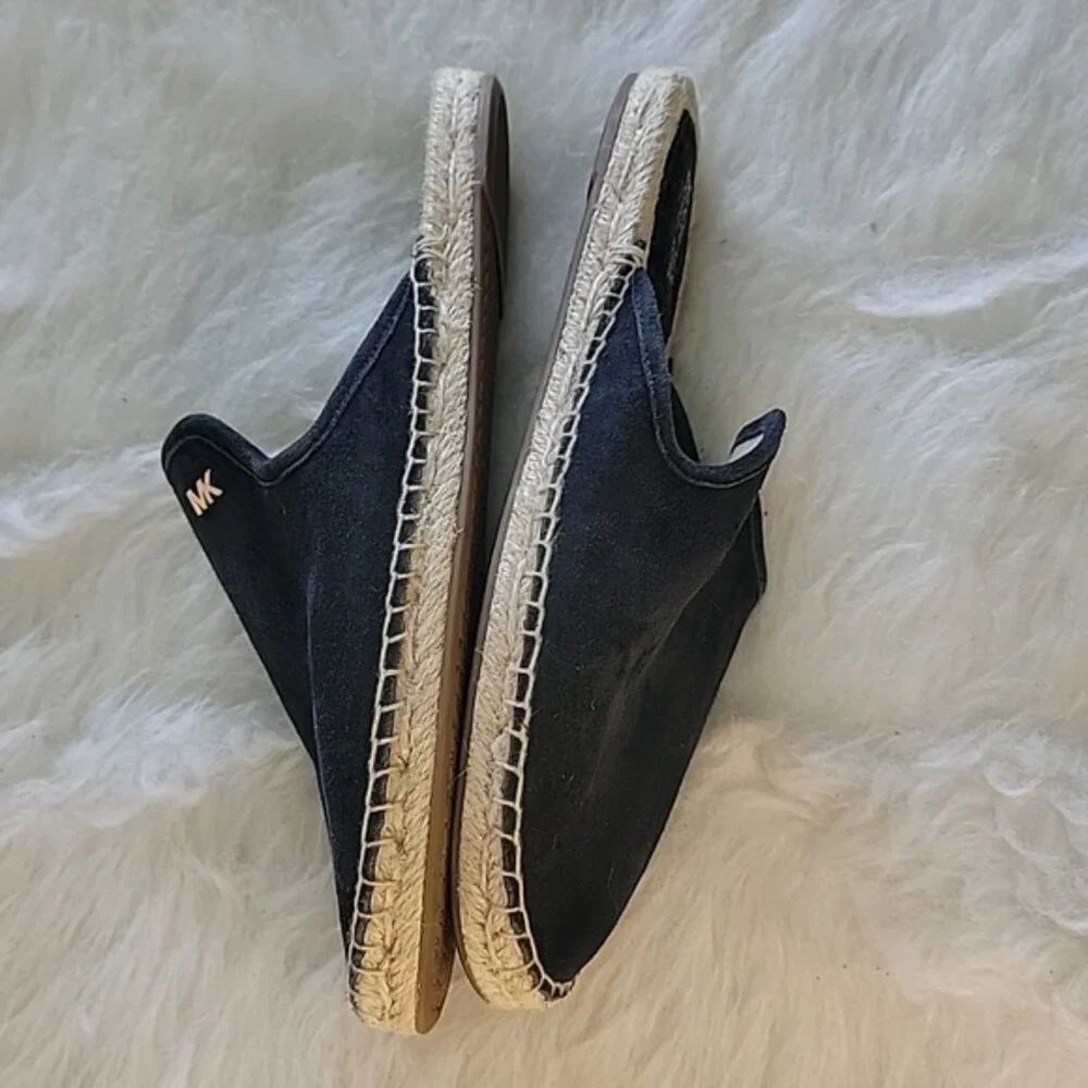 MICHAEL MICHAEL KORS Hastings Black Suede Slip On Flat Designer Mule Espadrilles